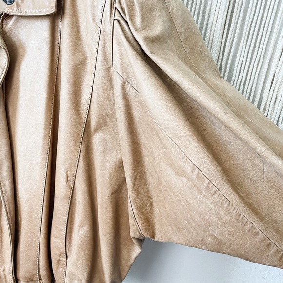 Tan Leather Bomber Jacket - Picture 3 of 10